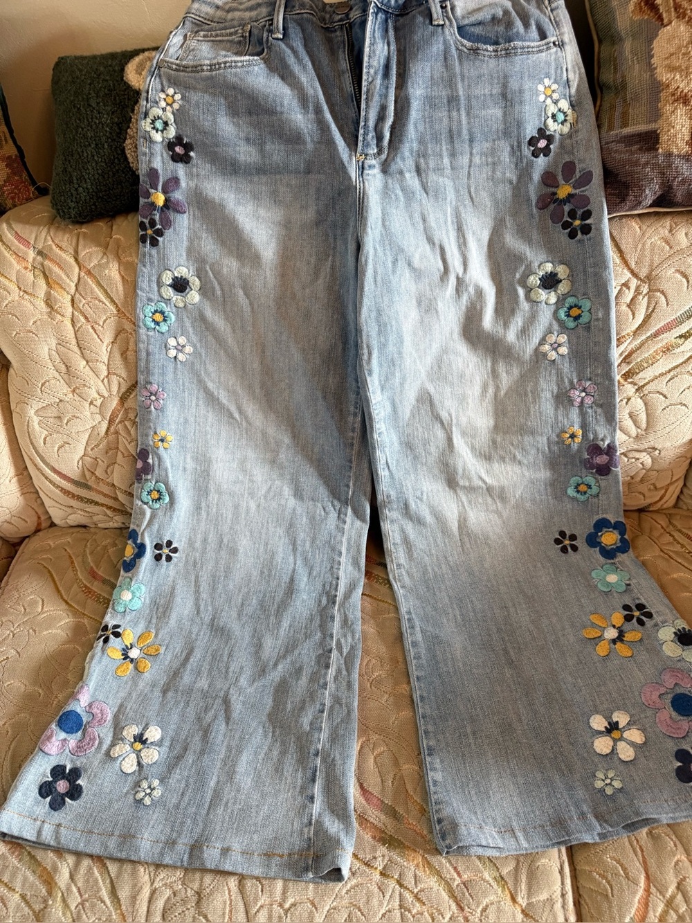 Driftwood Mona Light Blue Embroidered Floral Wide-Leg Jeans Boogie Days